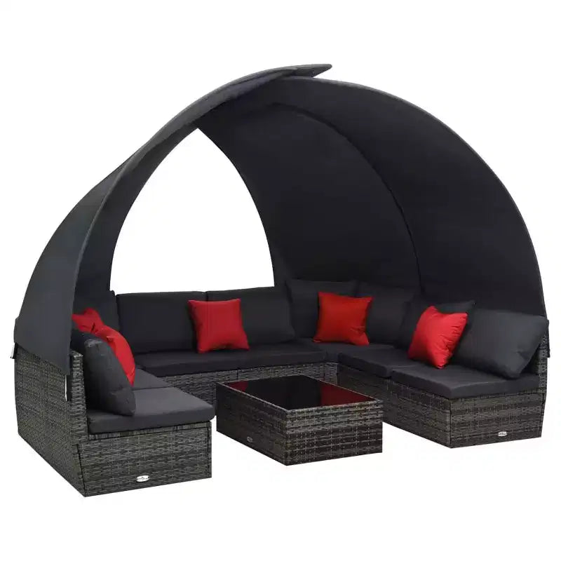 vidaXL Patio Lounge Set with Canopy Poly Rattan Anthracite