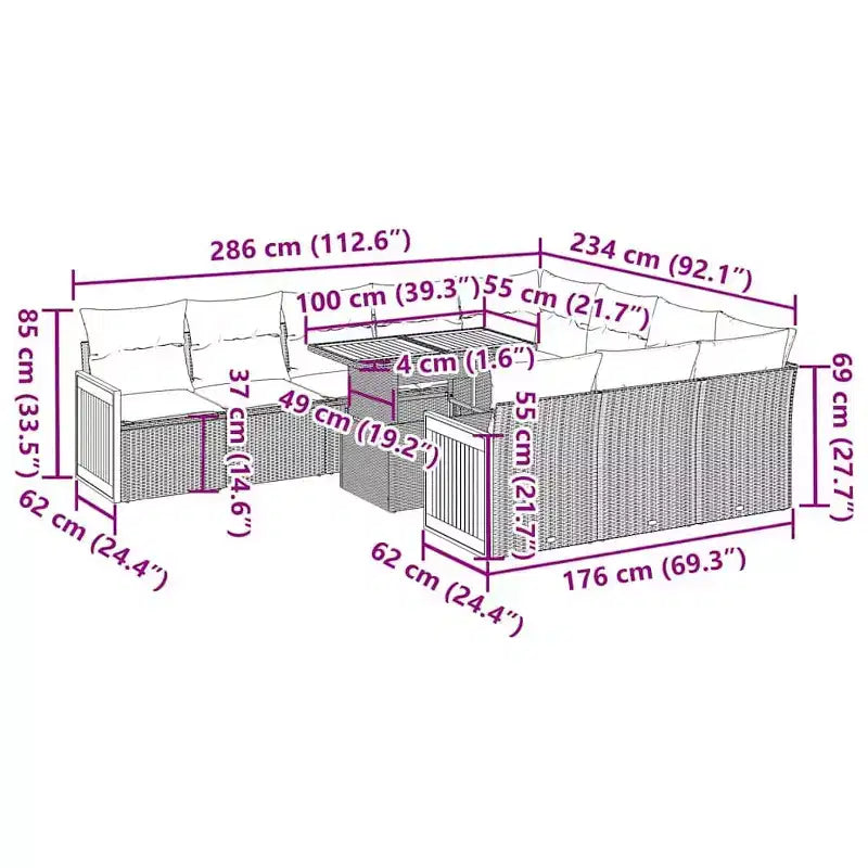 vidaXL Set Divani da Giardino 11 pz con Cuscini Nero in Polyrattan e Acacia