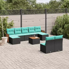 vidaXL Salon de jardin 10 pcs avec coussins résine tressée noir