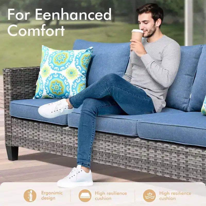 Ensemble de salon de jardin HOMLUX en rotin 7 pièces avec canapé, poufs et fauteuils