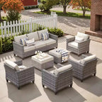 Ensemble de salon de jardin HOMLUX en rotin 7 pièces avec canapé, poufs et fauteuils