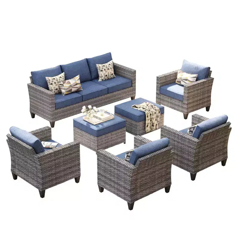 Ensemble de salon de jardin HOMLUX en rotin 7 pièces avec canapé, poufs et fauteuils