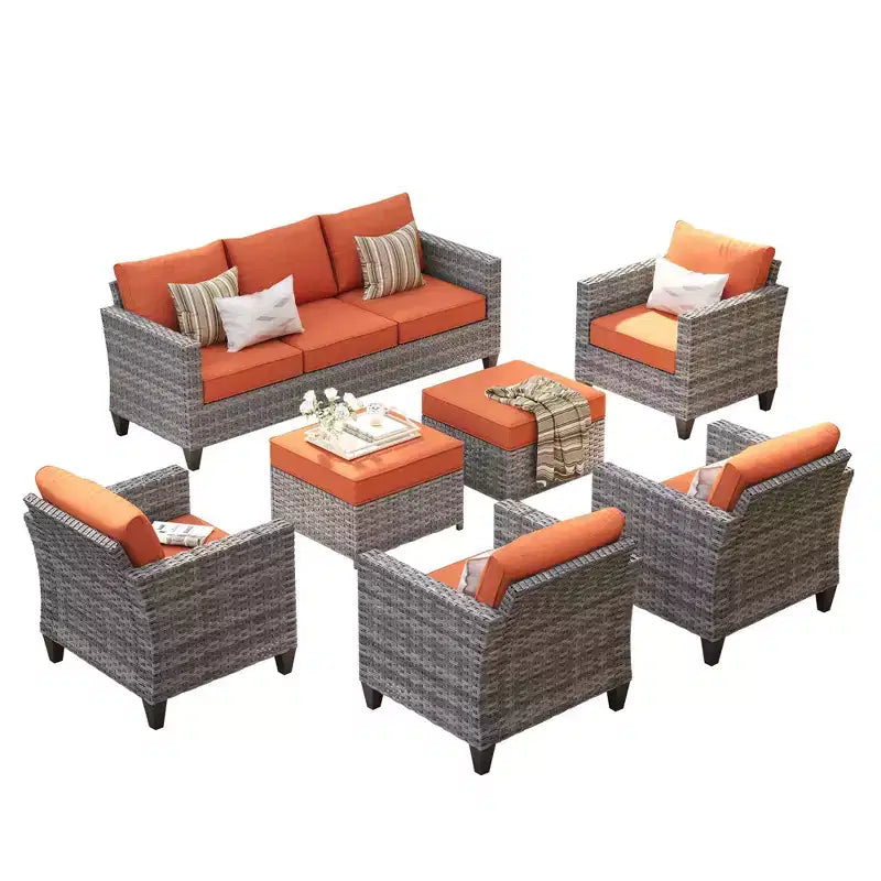 Ensemble de salon de jardin HOMLUX en rotin 7 pièces avec canapé, poufs et fauteuils