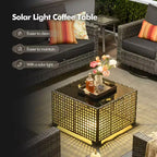 Set da Divano da Esterno 4 Pezzi HOMLUX con 3 Posti, 2 Poltrone Singole e Tavolino da Caffè a LED, Rattan PE Grigio