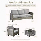 Set da Divano da Esterno 4 Pezzi HOMLUX con 3 Posti, 2 Poltrone Singole e Tavolino da Caffè a LED, Rattan PE Grigio