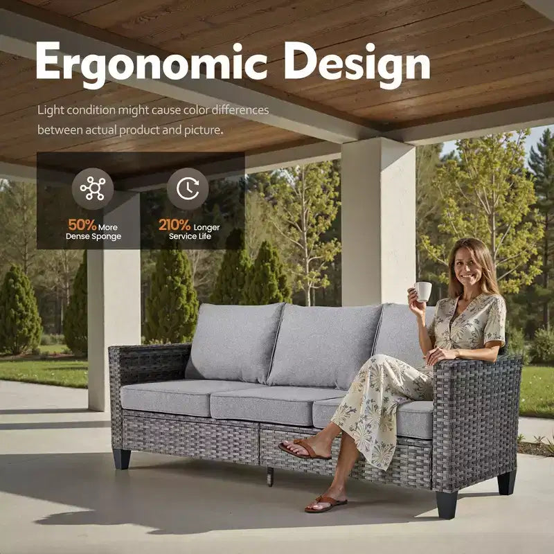 Set da Divano da Esterno 4 Pezzi HOMLUX con 3 Posti, 2 Poltrone Singole e Tavolino da Caffè a LED, Rattan PE Grigio