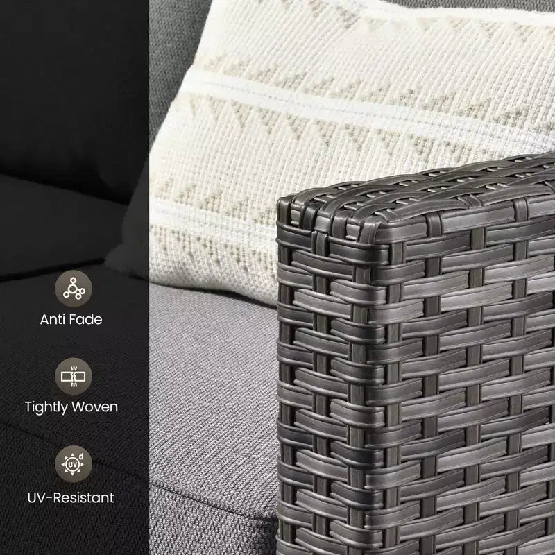 Set da Divano da Esterno 4 Pezzi HOMLUX con 3 Posti, 2 Poltrone Singole e Tavolino da Caffè a LED, Rattan PE Grigio