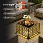 Set da Divano da Esterno 4 Pezzi HOMLUX con 3 Posti, 2 Poltrone Singole e Tavolino da Caffè a LED, Rattan PE Grigio