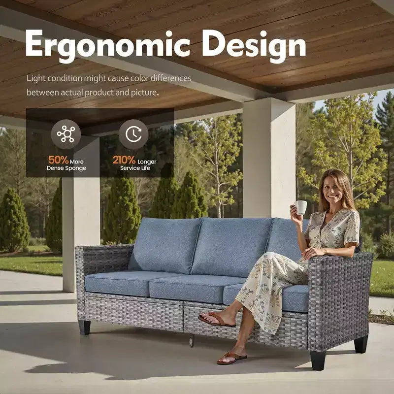 Set da Divano da Esterno 4 Pezzi HOMLUX con 3 Posti, 2 Poltrone Singole e Tavolino da Caffè a LED, Rattan PE Grigio