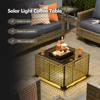 Set da Divano da Esterno 4 Pezzi HOMLUX con 3 Posti, 2 Poltrone Singole e Tavolino da Caffè a LED, Rattan PE Grigio