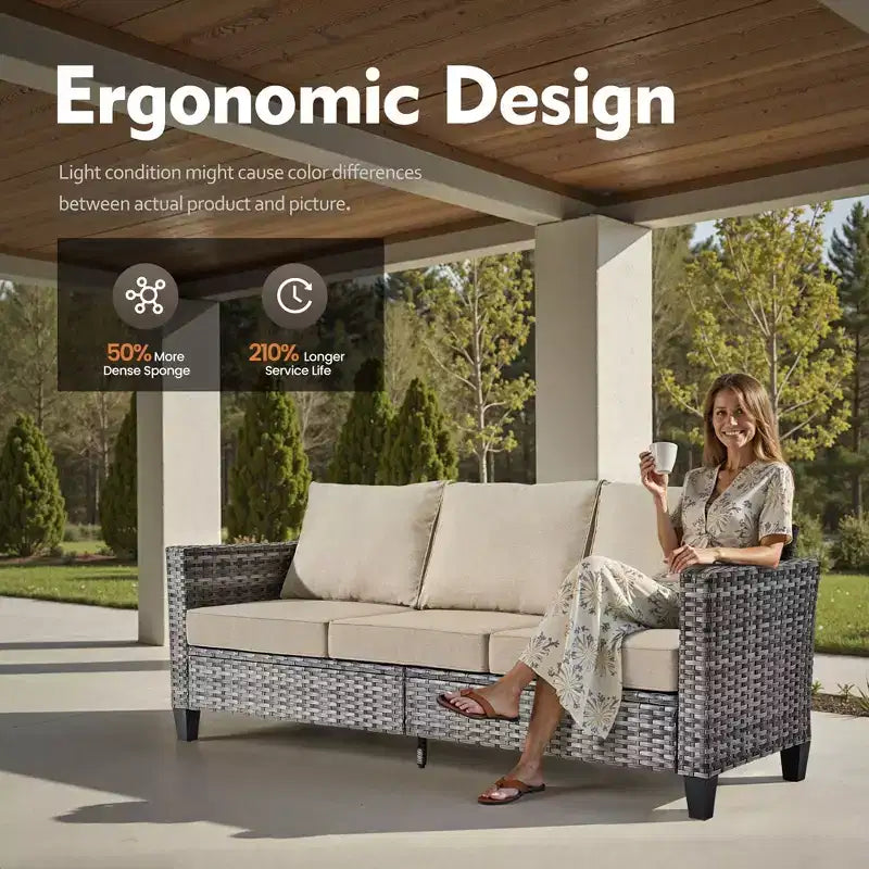 Set da Divano da Esterno 4 Pezzi HOMLUX con 3 Posti, 2 Poltrone Singole e Tavolino da Caffè a LED, Rattan PE Grigio