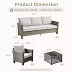 Set da Divano da Esterno 4 Pezzi HOMLUX con 3 Posti, 2 Poltrone Singole e Tavolino da Caffè a LED, Rattan PE Grigio