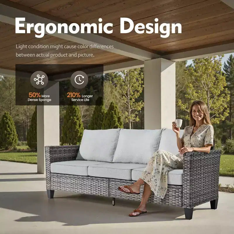 Set da Divano da Esterno 4 Pezzi HOMLUX con 3 Posti, 2 Poltrone Singole e Tavolino da Caffè a LED, Rattan PE Grigio