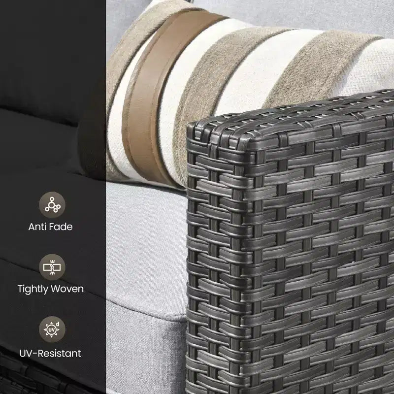 Set da Divano da Esterno 4 Pezzi HOMLUX con 3 Posti, 2 Poltrone Singole e Tavolino da Caffè a LED, Rattan PE Grigio