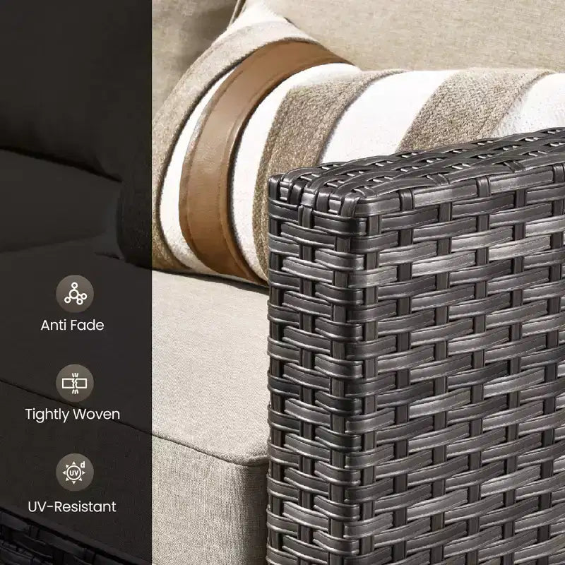Set da Divano da Esterno 4 Pezzi HOMLUX con 3 Posti, 2 Poltrone Singole e Tavolino da Caffè a LED, Rattan PE Grigio