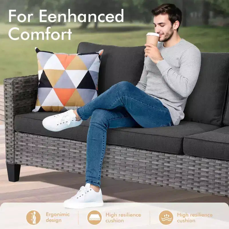 Set da Esterno HOMLUX 6 Pezzi con Divano 3 Posti e Pouf, Sedie Girevoli