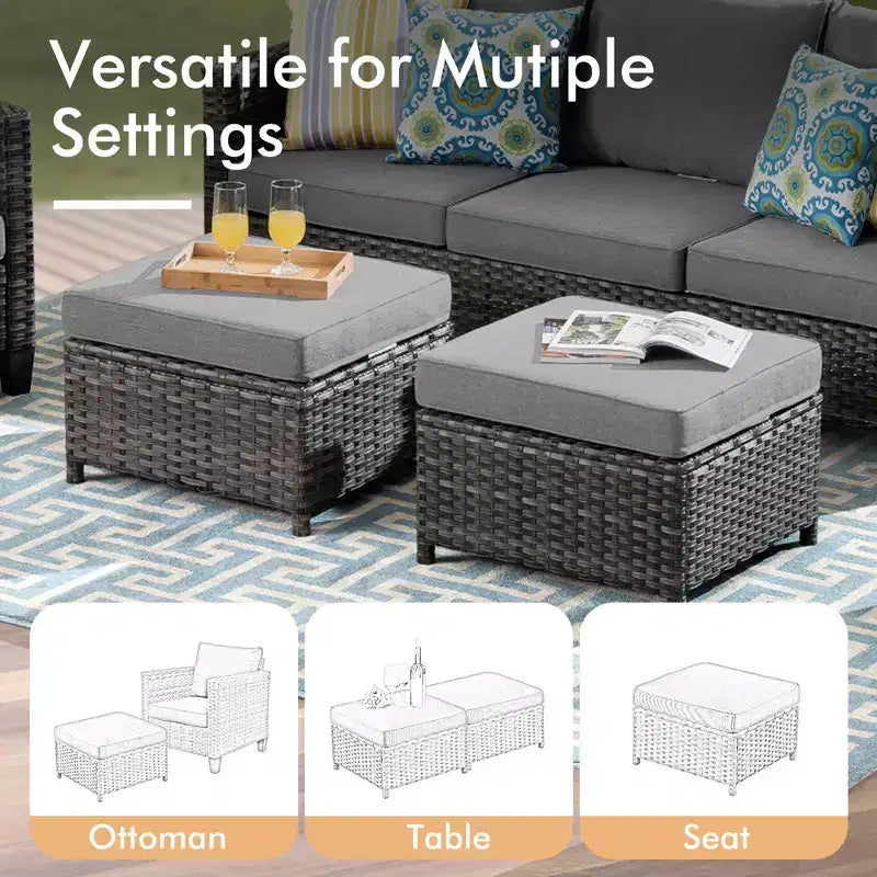 Set da Esterno HOMLUX 6 Pezzi con Divano 3 Posti e Pouf, Sedie Girevoli