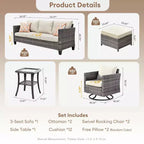 Set da Esterno HOMLUX 6 Pezzi con Divano 3 Posti e Pouf, Sedie Girevoli