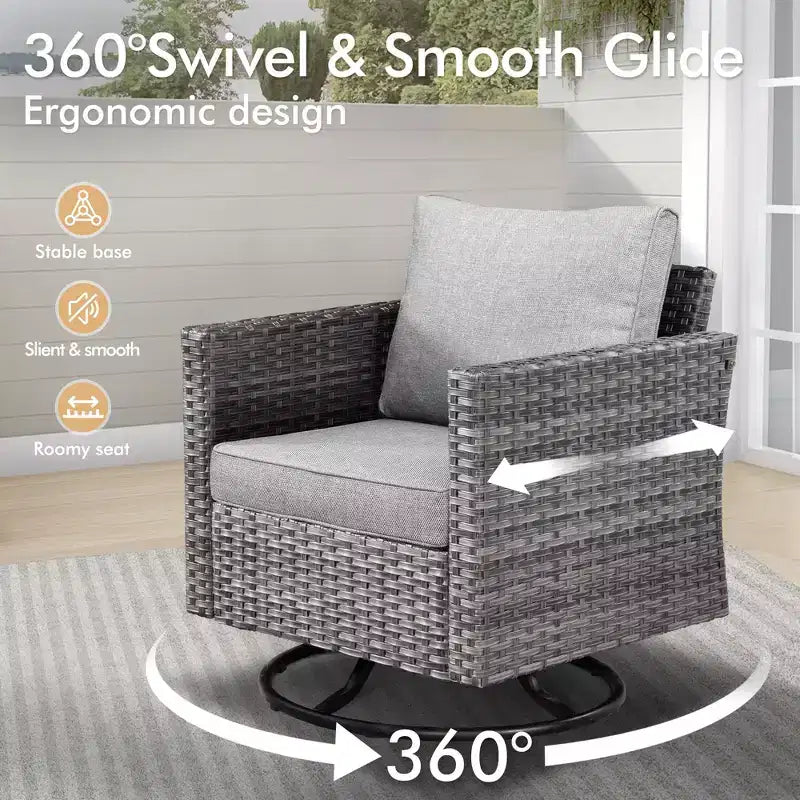 Set da Esterno HOMLUX 6 Pezzi con Divano 3 Posti e Pouf, Sedie Girevoli