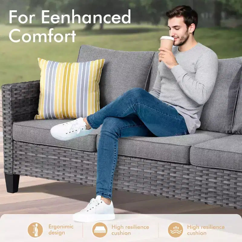 Set da Esterno HOMLUX 6 Pezzi con Divano 3 Posti e Pouf, Sedie Girevoli