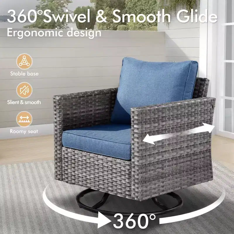 Set da Esterno HOMLUX 6 Pezzi con Divano 3 Posti e Pouf, Sedie Girevoli