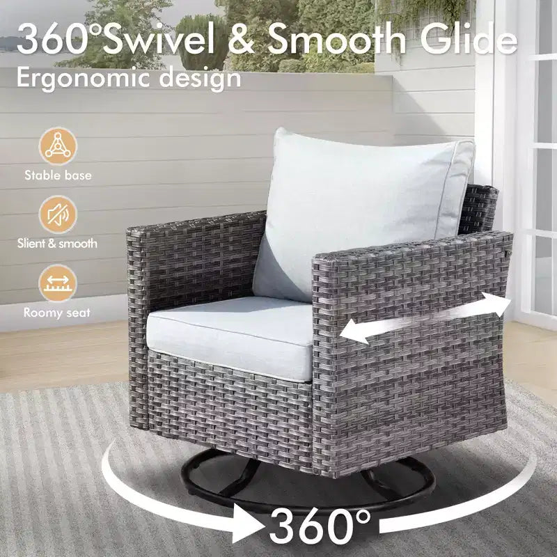 Set da Esterno HOMLUX 6 Pezzi con Divano 3 Posti e Pouf, Sedie Girevoli
