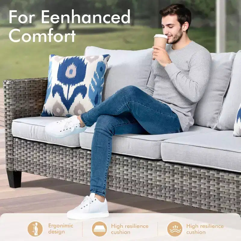 Set da Esterno HOMLUX 6 Pezzi con Divano 3 Posti e Pouf, Sedie Girevoli