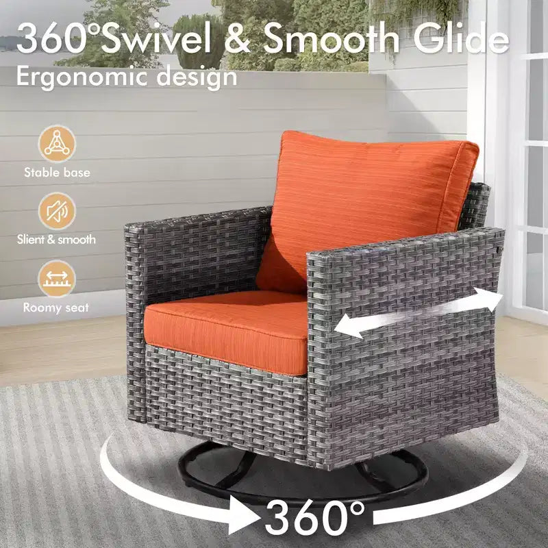 Set da Esterno HOMLUX 6 Pezzi con Divano 3 Posti e Pouf, Sedie Girevoli