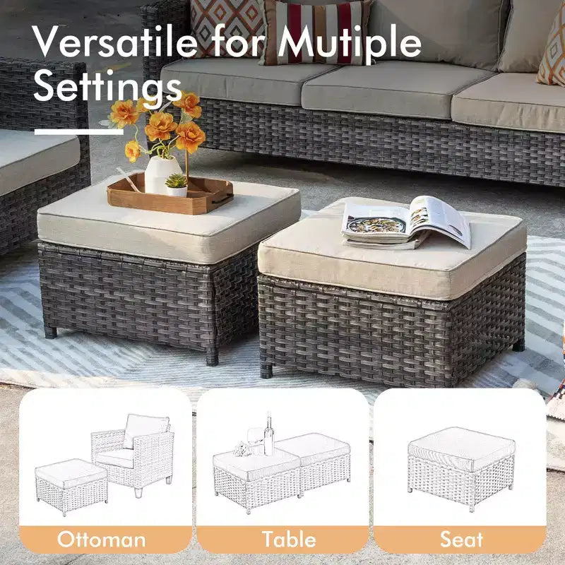 Set da Esterno HOMLUX 6 Pezzi con Divano 3 Posti e Pouf, Sedie Girevoli
