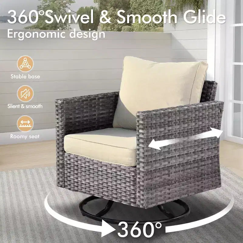 Set da Esterno HOMLUX 6 Pezzi con Divano 3 Posti e Pouf, Sedie Girevoli