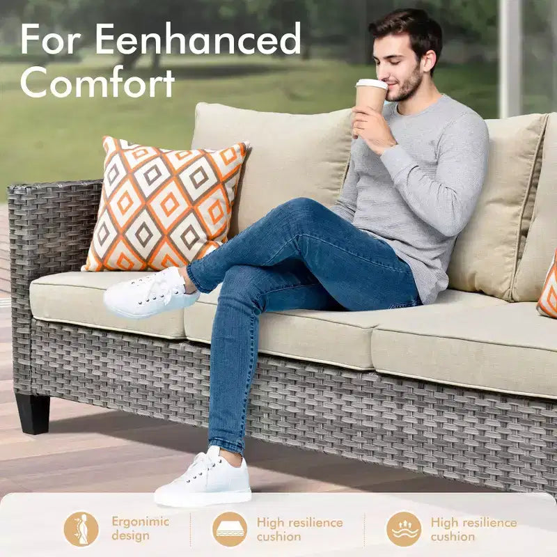 Set da Esterno HOMLUX 6 Pezzi con Divano 3 Posti e Pouf, Sedie Girevoli