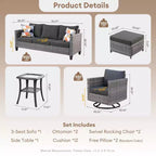 Set da Esterno HOMLUX 6 Pezzi con Divano 3 Posti e Pouf, Sedie Girevoli