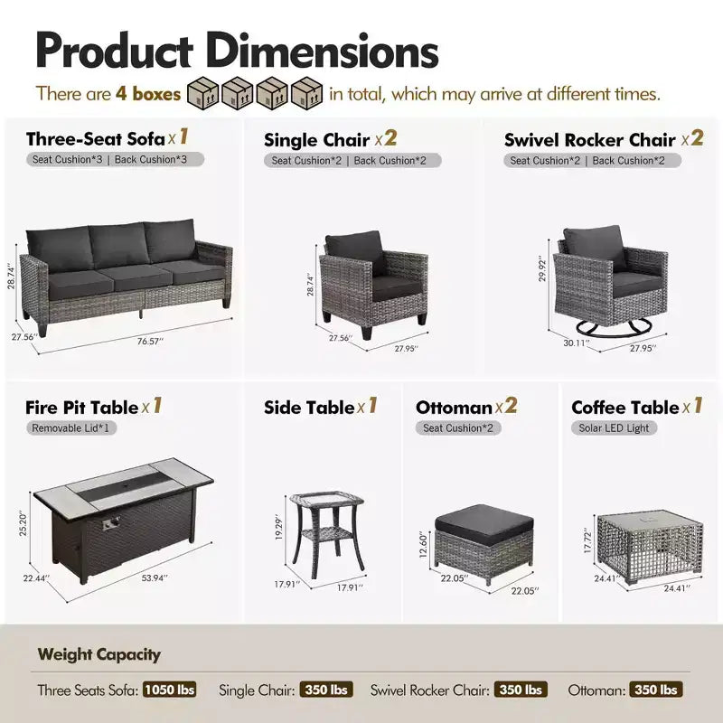 Set da 10 pezzi per patio HOMLUX con tavolo da 54" con braciere e sedie girevoli