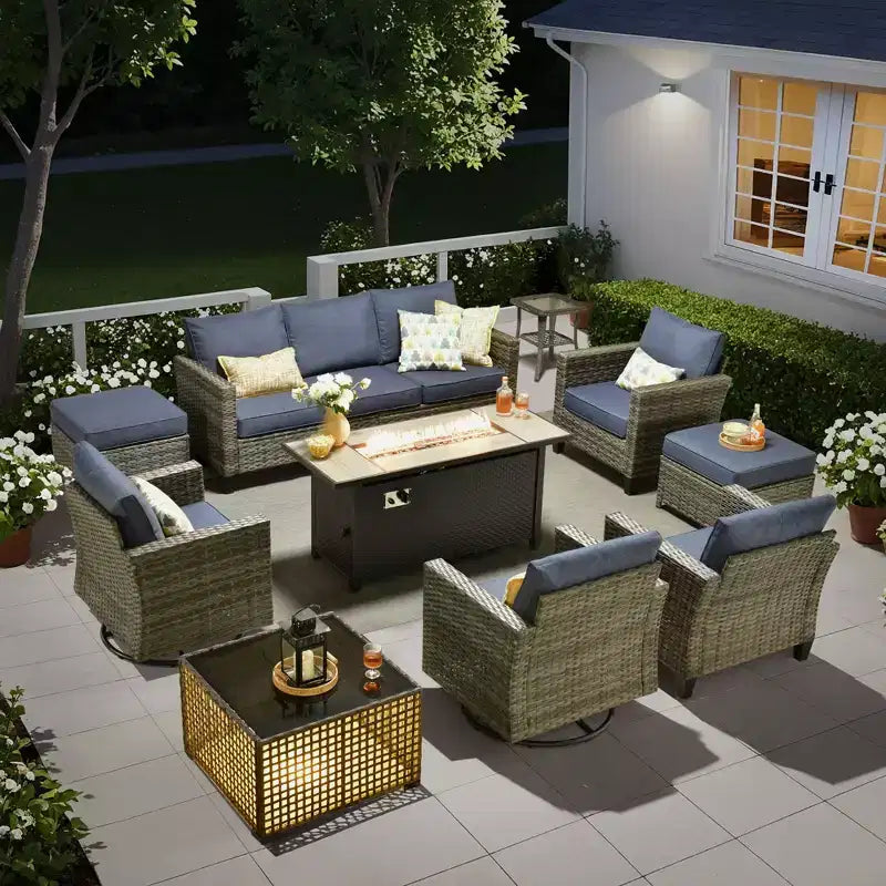 Set da 10 pezzi per patio HOMLUX con tavolo da 54" con braciere e sedie girevoli