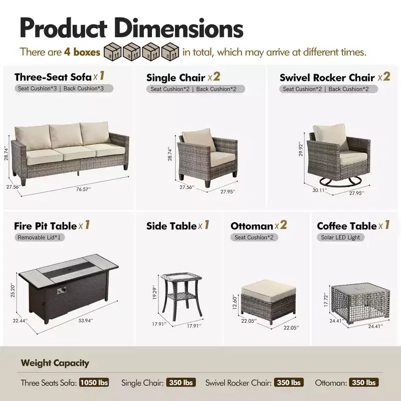 Set da 10 pezzi per patio HOMLUX con tavolo da 54" con braciere e sedie girevoli
