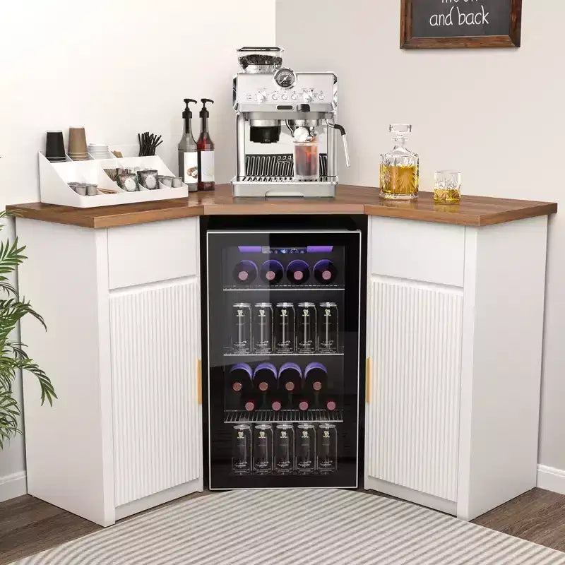GDLF Corner Bar Cabinet with Fridge Space, Corner Coffee Bar Station for Home
