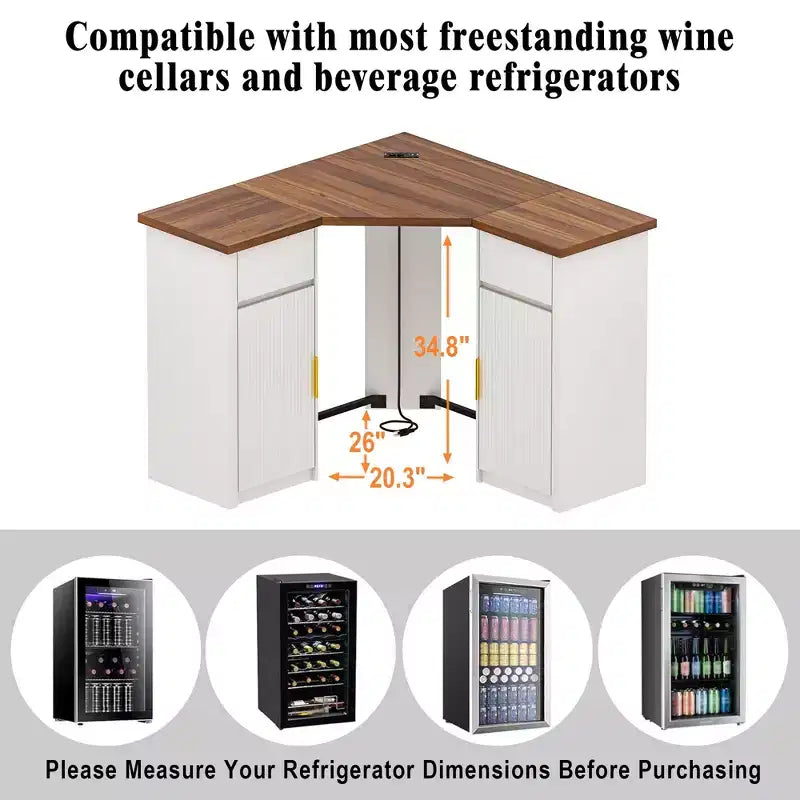Mobile angolare da bar GDLF con spazio per il frigorifero, angolo bar per caffè per la casa