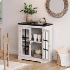 Buffet moderne multifonctionnel avec portes en verre à motifs croisés, prise de courant intégrée, pour salon ou salle à manger