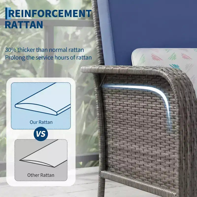 Set 2 sedie da esterno in rattan per patio, cuscini spessi, vimini sfumato per tutte le stagioni - Sedute da esterno versatili per portico, terrazza, giardino, cortile