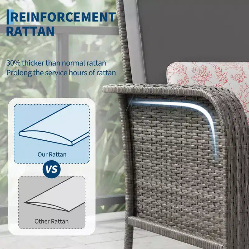 Set 2 sedie da esterno in rattan per patio, cuscini spessi, vimini sfumato per tutte le stagioni - Sedute da esterno versatili per portico, terrazza, giardino, cortile