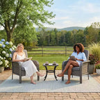 Set 2 sedie da esterno in rattan per patio, cuscini spessi, vimini sfumato per tutte le stagioni - Sedute da esterno versatili per portico, terrazza, giardino, cortile
