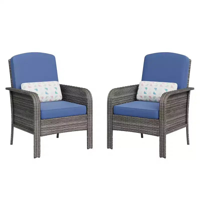 Set 2 sedie da esterno in rattan per patio, cuscini spessi, vimini sfumato per tutte le stagioni - Sedute da esterno versatili per portico, terrazza, giardino, cortile