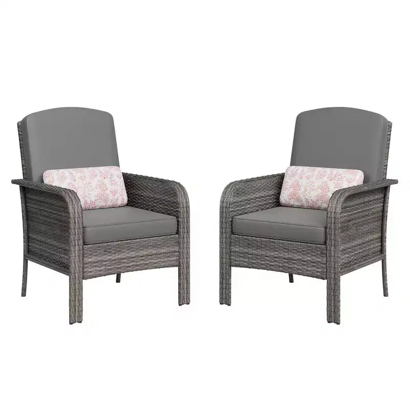Set 2 sedie da esterno in rattan per patio, cuscini spessi, vimini sfumato per tutte le stagioni - Sedute da esterno versatili per portico, terrazza, giardino, cortile