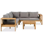 Set da salotto moderno per esterni a 4 pezzi in legno con cuscini, divano angolare a L con tavolino per patio, cortile-Panipeachy