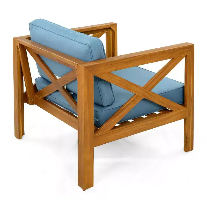 Set da conversazione per patio per piccoli spazi, seduta da esterno in legno di acacia con cuscini e tavolino pieghevole per balcone, ponte, giardino - Panipeachy