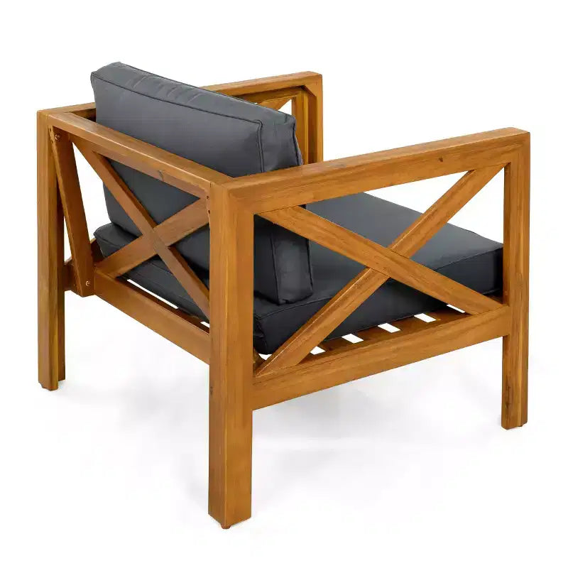 Set da conversazione per patio per piccoli spazi, seduta da esterno in legno di acacia con cuscini e tavolino pieghevole per balcone, ponte, giardino - Panipeachy