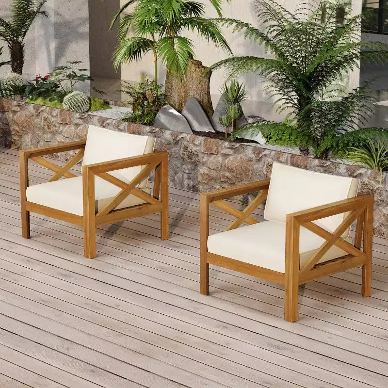Set da conversazione per patio per piccoli spazi, seduta da esterno in legno di acacia con cuscini e tavolino pieghevole per balcone, ponte, giardino - Panipeachy