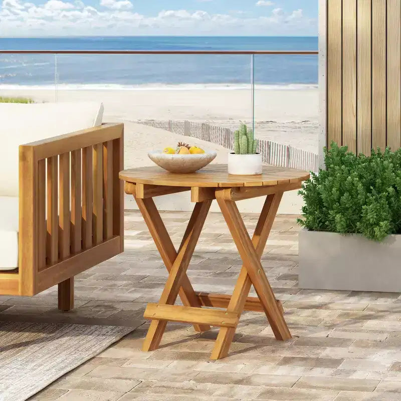 Set da conversazione per patio per piccoli spazi, seduta da esterno in legno di acacia con cuscini e tavolino pieghevole per balcone, ponte, giardino - Panipeachy