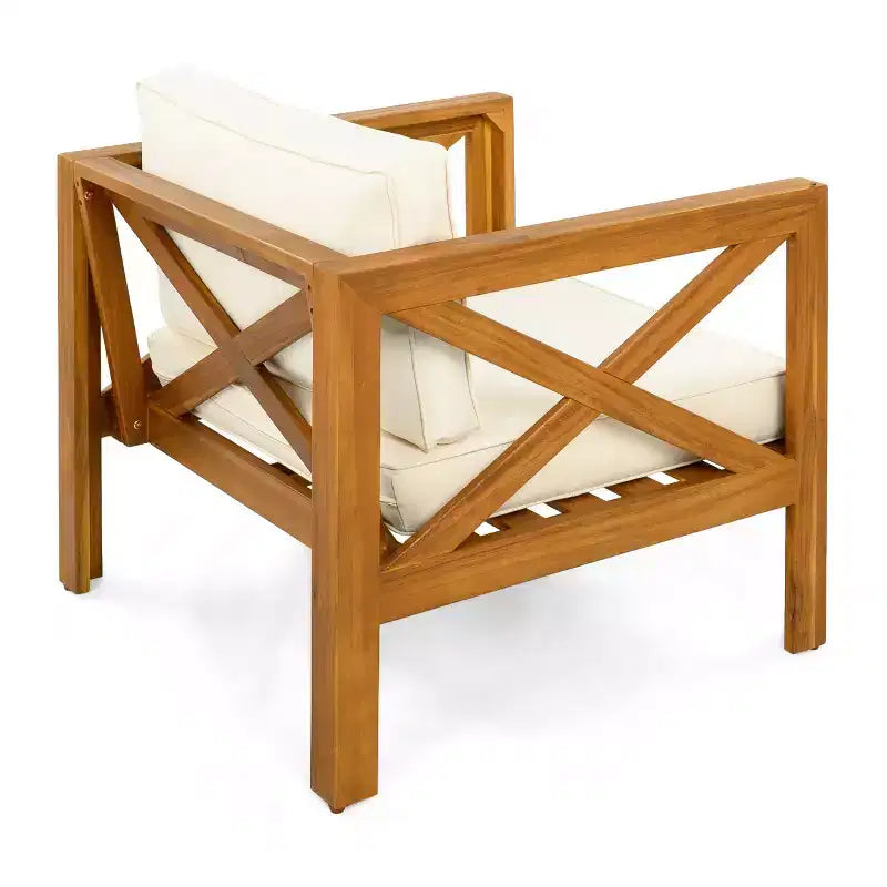 Set da conversazione per patio per piccoli spazi, seduta da esterno in legno di acacia con cuscini e tavolino pieghevole per balcone, ponte, giardino - Panipeachy