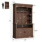 Mobile Credenza da Cucina alto 183 cm con Luci LED, Buffet con Portabottiglie, Ripiano in Vetro e Supporto per Microonde per Sala da Pranzo